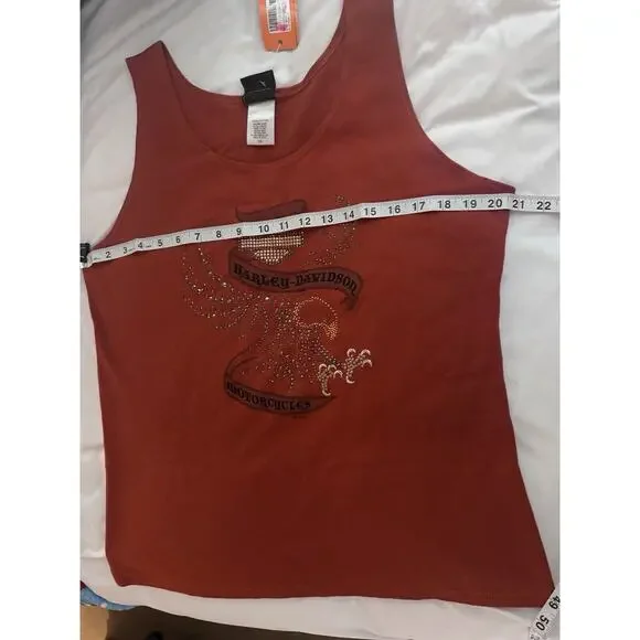 Harley Davidson Tank Top Wom 1X Red Orange Eagle Rhinestone 2007 Killer Creek GA - Picture 10 of 13